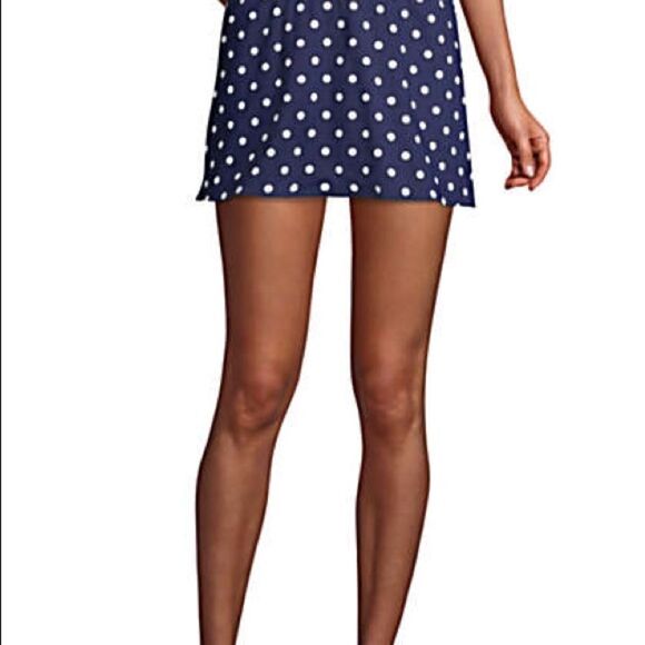 Land’s End Polka Dot High Waist Tummy Control swimsuit skirt panty blue 10 - Picture 2 of 8